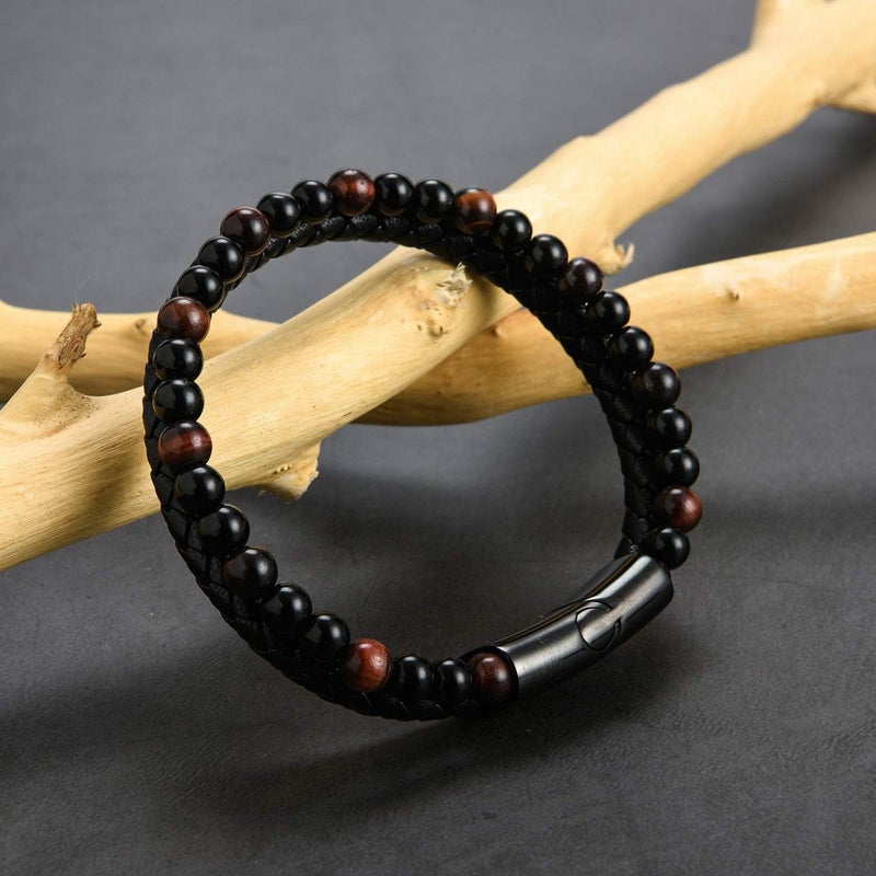 DivaGlamz The Guardian - Son's Tiger Eye Protection Bracelet From Mom, Black Braided Leather natural stone Inspirational Bracelets Engraved Love You Forever Birthday Gift Jewelry - Image 5